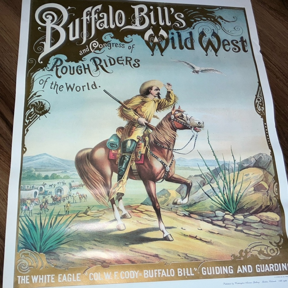 Buffalo Bill's Wild West Art Poster - Vintage Brown and Blue